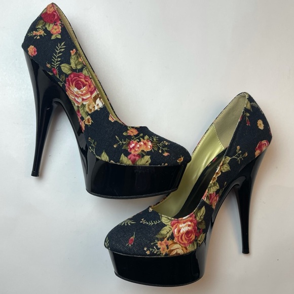 Frederick’s Floral Print Platform Stripper Heels Size 7.5 - Picture 1 of 8